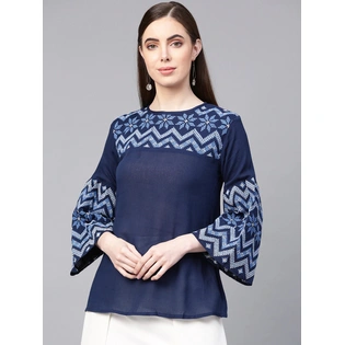 Bhama Couture Women Navy Blue Embroidered Detail Top