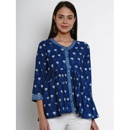 Bhama Couture Women Blue Printed Peplum Top