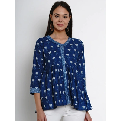 Bhama Couture Women Blue Printed Peplum Top