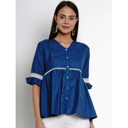 Bhama Couture Women Blue Solid Peplum Top