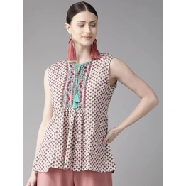 Bhama Couture Women White & Red Printed A-Line Top