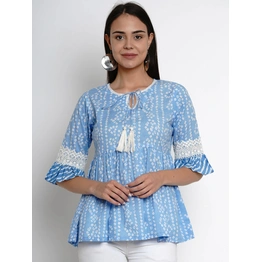 Bhama Couture Women Blue & White Printed Empire Top