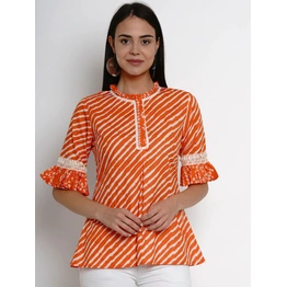 Bhama Couture Women Orange & White Leheriya Print A-Line Top