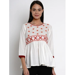 Bhama Couture Women White Embroidered Peplum Top