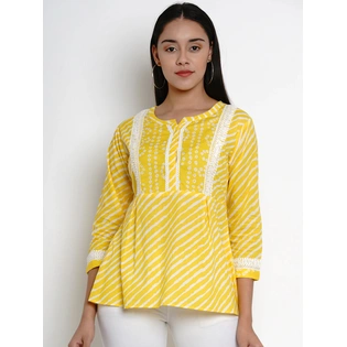 Bhama Couture Women Yellow Printed Top