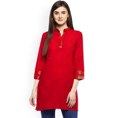 Bhama Couture Red Handloom Mangalgiri Solid Tunic