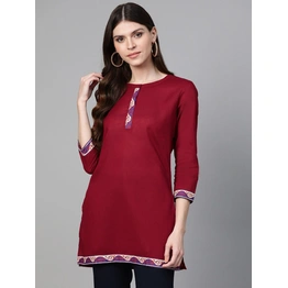 Bhama Couture Maroon Solid Tunic With Printed Tapings