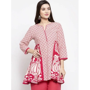 Bhama Couture Women's Off-White & Pink Printed Tunic