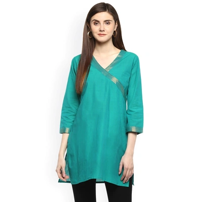 Bhama Couture Sea Green Handloom Mangalgiri Solid Tunic