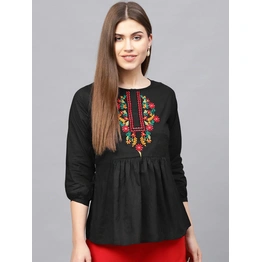 Bhama Couture Black Tunic with Embroidered Detail