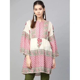 Bhama Couture Women Beige & Pink Printed Tunic