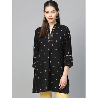 Bhama Couture Women Black & Golden Printed Tunic