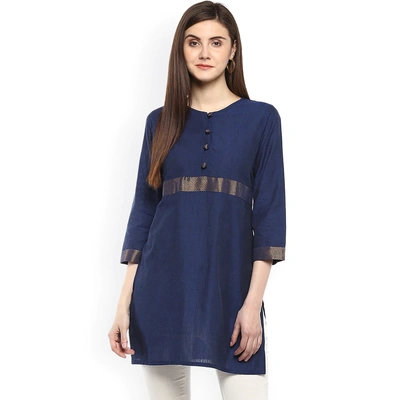 Bhama Couture Women Blue Handloom Mangalgiri Solid Tunic