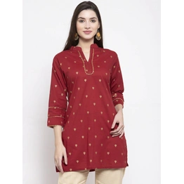 Bhama Couture Women Maroon & Golden Foil Print Tunic