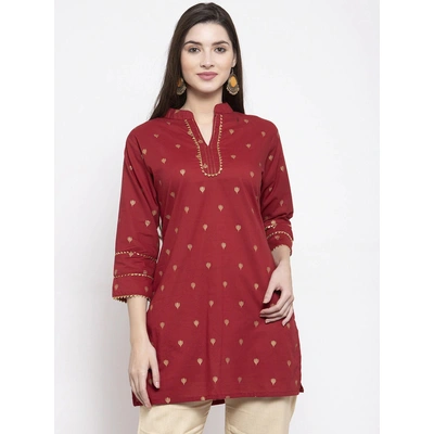 Bhama Couture Women Maroon & Golden Foil Print Tunic