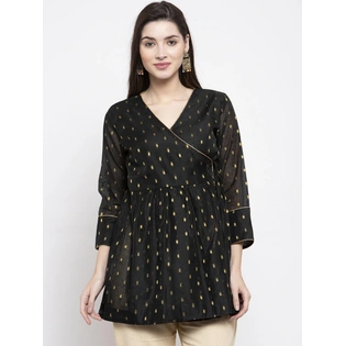 Bhama Couture Women Black & Golden Self-Design Angrakha Tunic