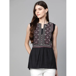 Bhama Couture Women Black & Pink Embroidered Tunic