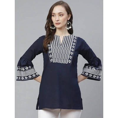 Bhama Couture Women Navy Blue & White Printed Tunic