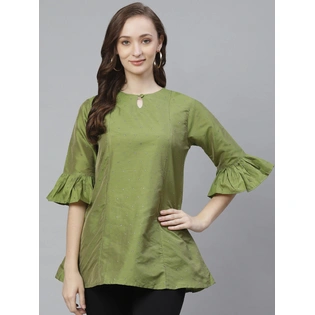 Bhama Couture Women Green & Golden Self Design Tunic