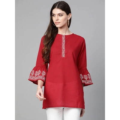 Bhama Couture Straight Maroon Bell Sleeved Tunic