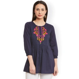 Bhama Couture Navy Tunic with Embroidered Detail