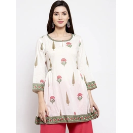 Bhama Couture Women Off-White & Green Printed Tunic