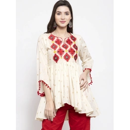 Bhama Couture Women Off-White & Red Printed Tunic