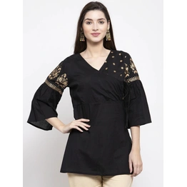 Bhama Couture Women Black Solid Angrakha Tunic