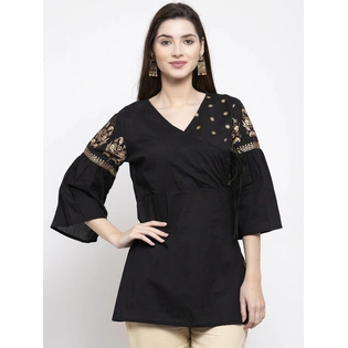 Bhama Couture Women Black Solid Angrakha Tunic