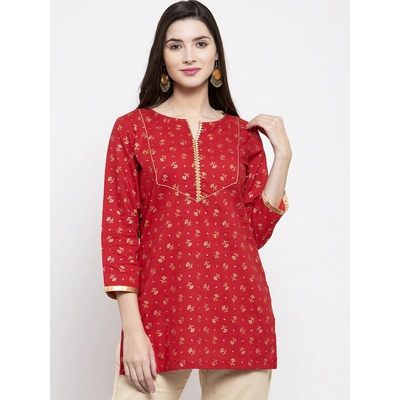 Bhama Couture Women Red & Golden Foil Print Tunic