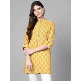 Bhama Couture Women Mustard Yellow & Pink Floral Print Tunic