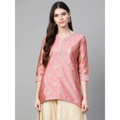 Bhama Couture Women Pink & Golden Printed Asymmetric Tunic