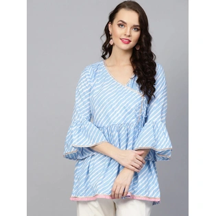 Bhama Couture Women Blue & White Leheriya Printed Angrakha Tunic