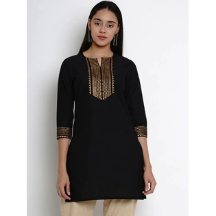 Bhama Couture Women Black & Gold-Toned Solid Tunic