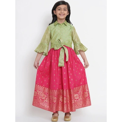 Bitiya by Bhama Fuchsia Pink & Green Ready to Wear Lehenga with Blouse