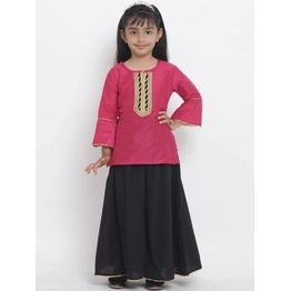 Bitiya by Bhama Girls Pink & Black Ready to Wear Lehenga & Blouse