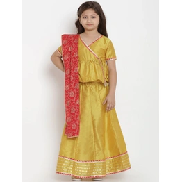 Bitiya by Bhama Girls Mustard Yellow & Red Ready to Wear Lehenga & Blouse with Dupatta