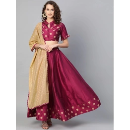 Bhama Couture Magenta & Beige Solid Lehanga Choli With Dupatta