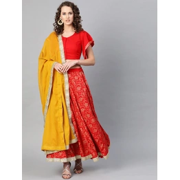 Bhama Couture Red & Yellow Foil Print Lehenga Choli With Dupatta