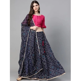 Bhama Couture Navy Blue & Pink Bandhani Print Ready to Wear Lehenga with Blouse & Dupatta