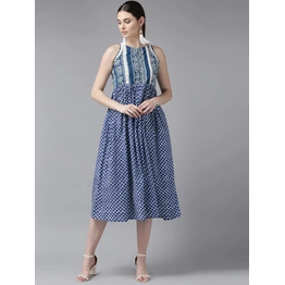 Bhama Couture Women Blue & White Printed Empire Dress