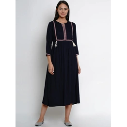 Bhama Couture Women Navy Blue Solid A-Line Dress