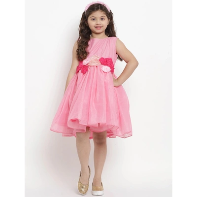 Bitiya by Bhama Girls Pink Embellished Fit and Flare Dress