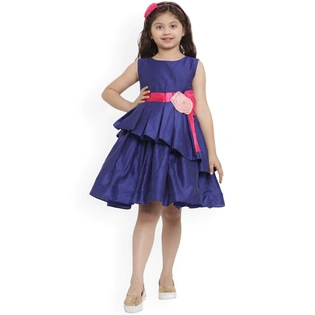 Bitiya by Bhama Girls Blue Solid Fit and Flare Dress