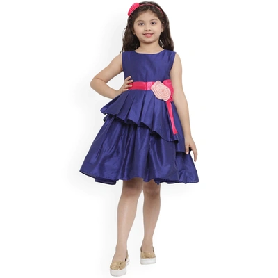 Bitiya by Bhama Girls Blue Solid Fit and Flare Dress