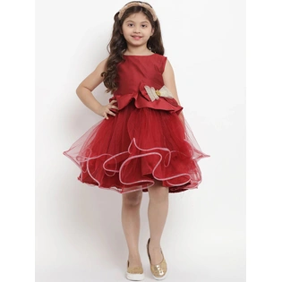 Bitiya by Bhama Girls Maroon Solid Fit and Flare Dress