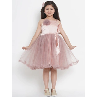 Bitiya by Bhama Girls Peach-Coloured Colourblocked Fit and Flare Dress