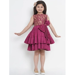 Bitiya by Bhama Girls Burgundy Printed Fit and Flare Dress