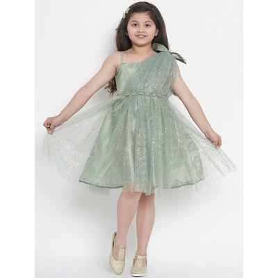 Bitiya by Bhama Girls Green Embellished Fit and Flare Dress