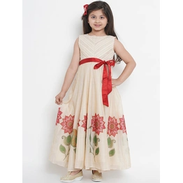 Bitiya by Bhama Girls Beige Printed Maxi Dress